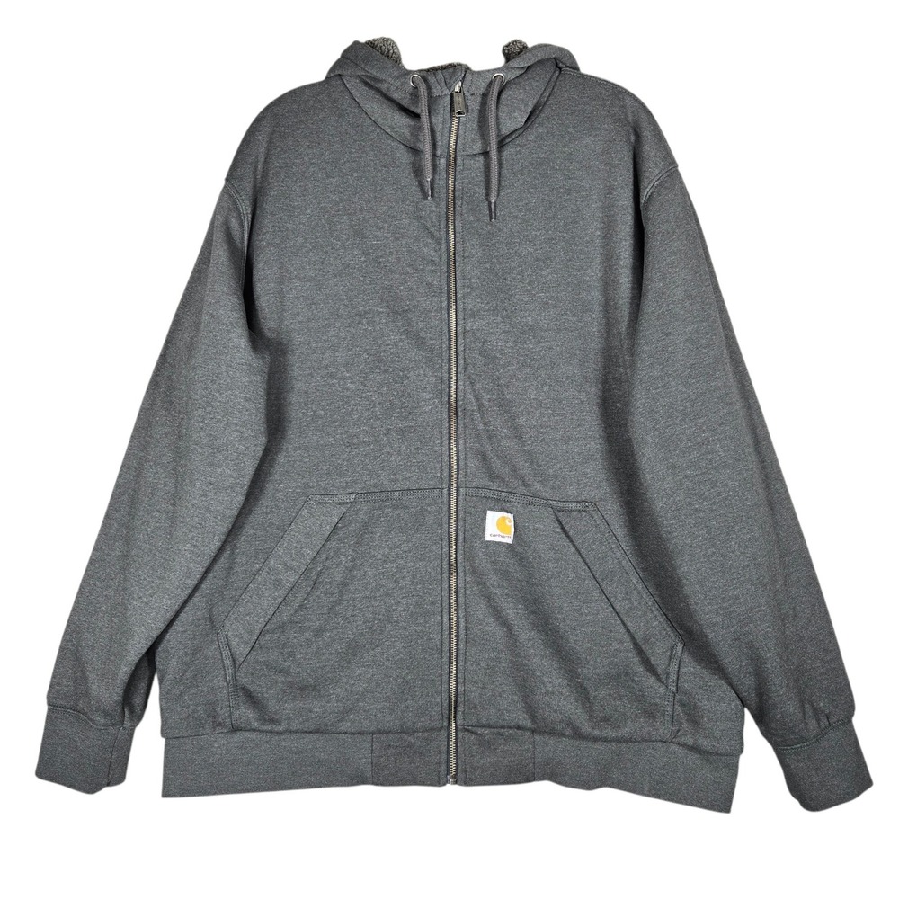 Carhartt Rain Defender Hoodie Mens XL Gray Sherpa Lined Full Zip TS3308 Workwear